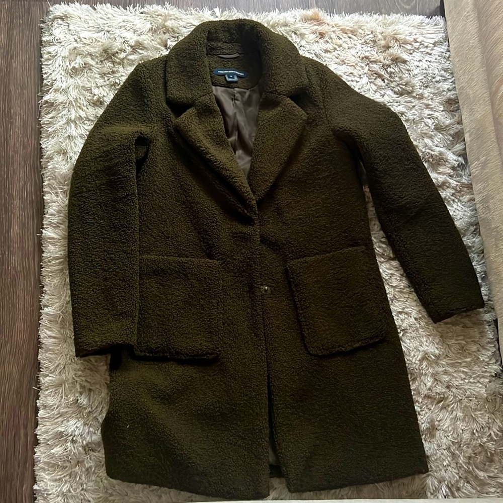 French connection teddy coat in Olive Green. Great condition
